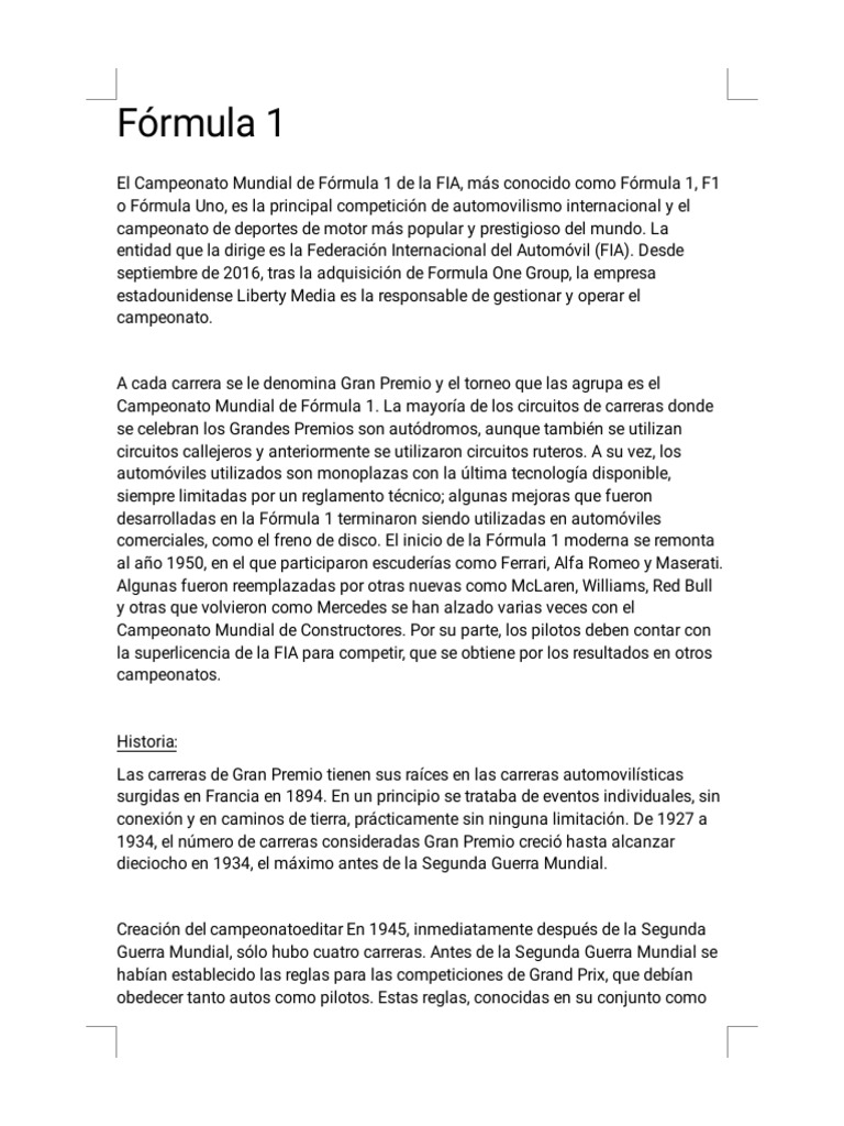 Historia y evolución de la Fórmula 1 | PDF | Formula Uno | Grand Prix ...