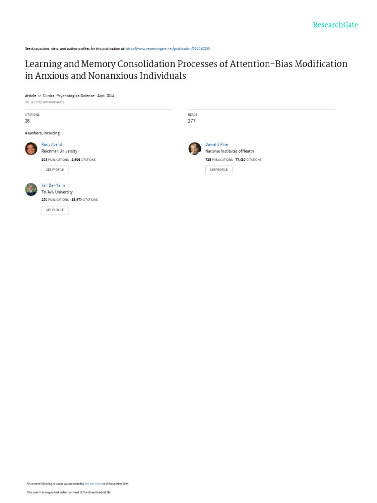 Attention Bias Modification in Anxiety | PDF | Anxiety | Analysis Of ...
