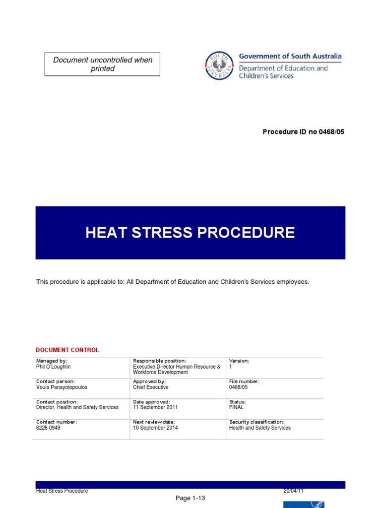Heat Stress Management Procedure Guide | PDF | Hyperthermia ...