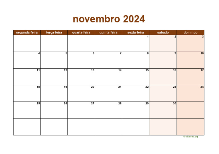 Calendário de Novembro 2024 | PDF