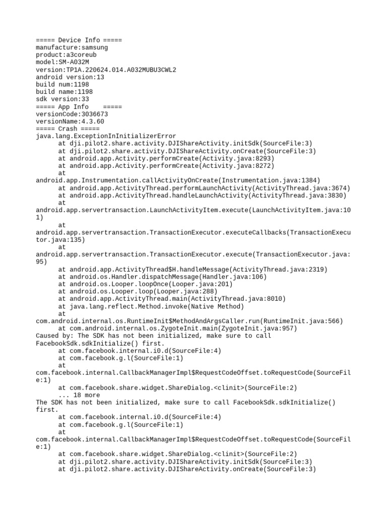 DJI App Crash on Samsung A3 Core | PDF | Java (Programming Language ...