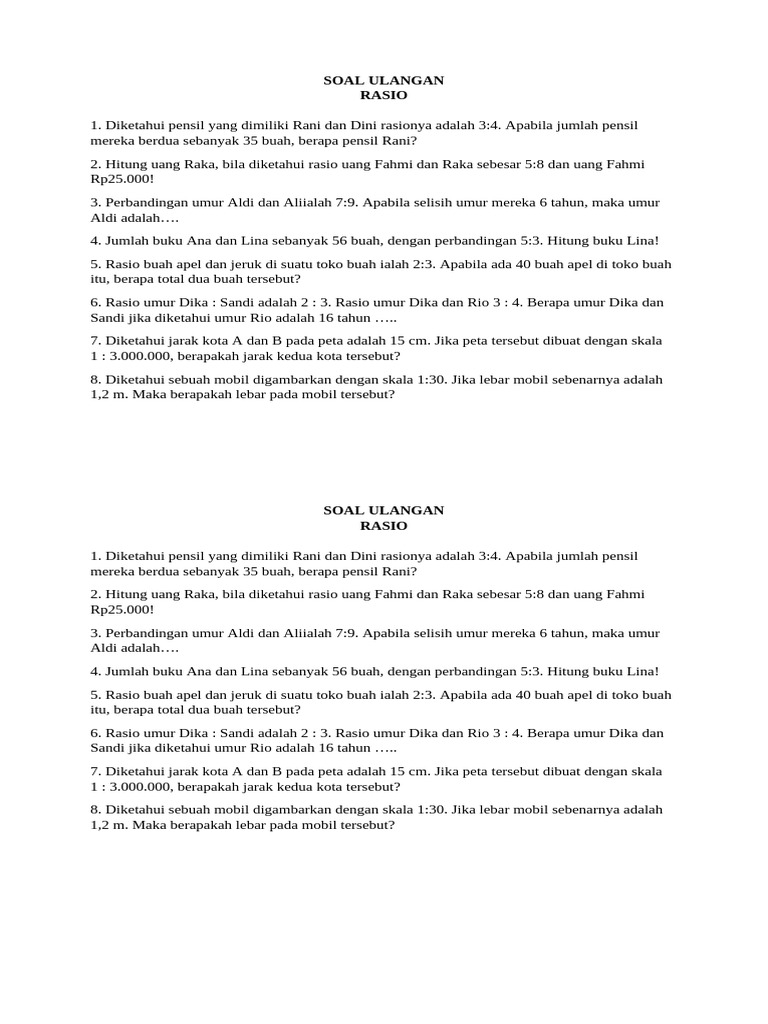 Soal Ulangan Konsep Rasio Matematika | PDF
