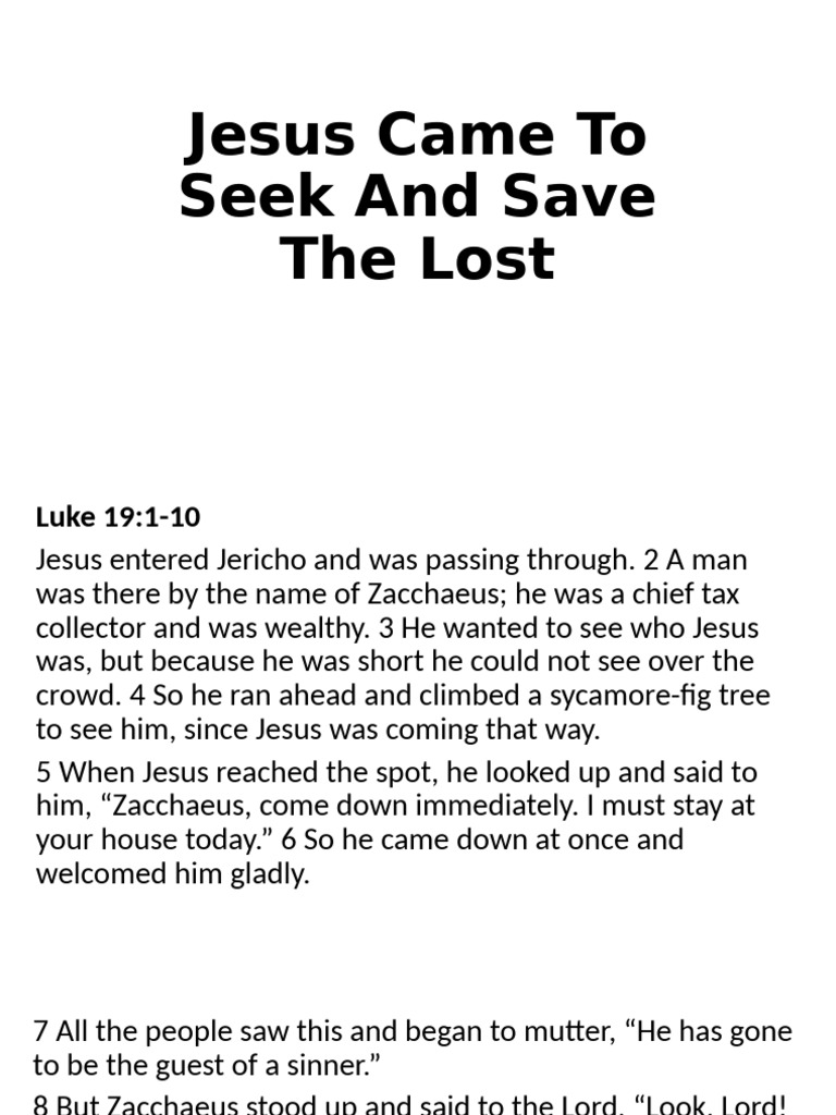 Jesus Came To Seek and Save The Lost | PDF | Jesus | Christian Belief ...