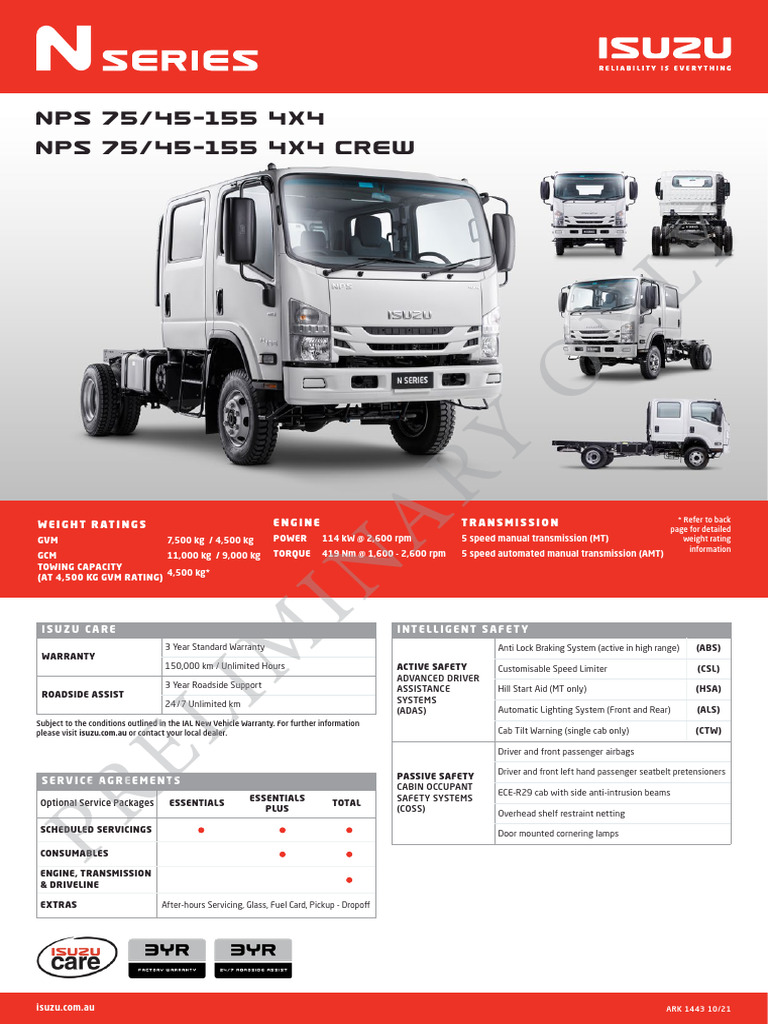 Isuzu NPS 75/45-155 4X4 Specifications | PDF | Manual Transmission | Truck