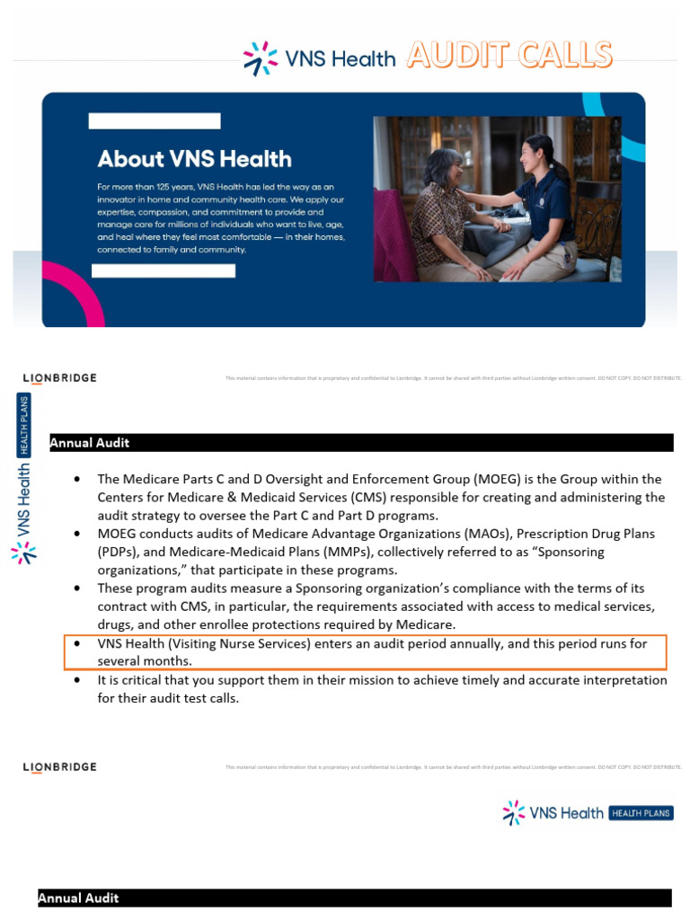 VNS Health Audit Call Guidelines | PDF | Medicare (United States ...