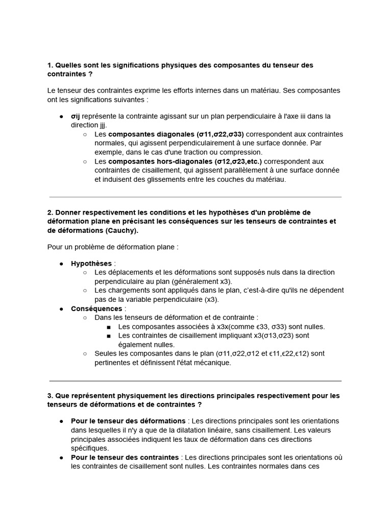 Signification des tenseurs de contraintes et déformations | PDF ...