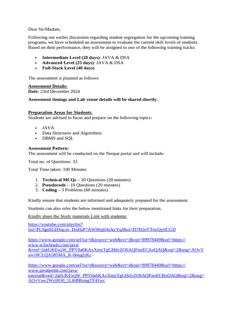 Assessment Test details | PDF