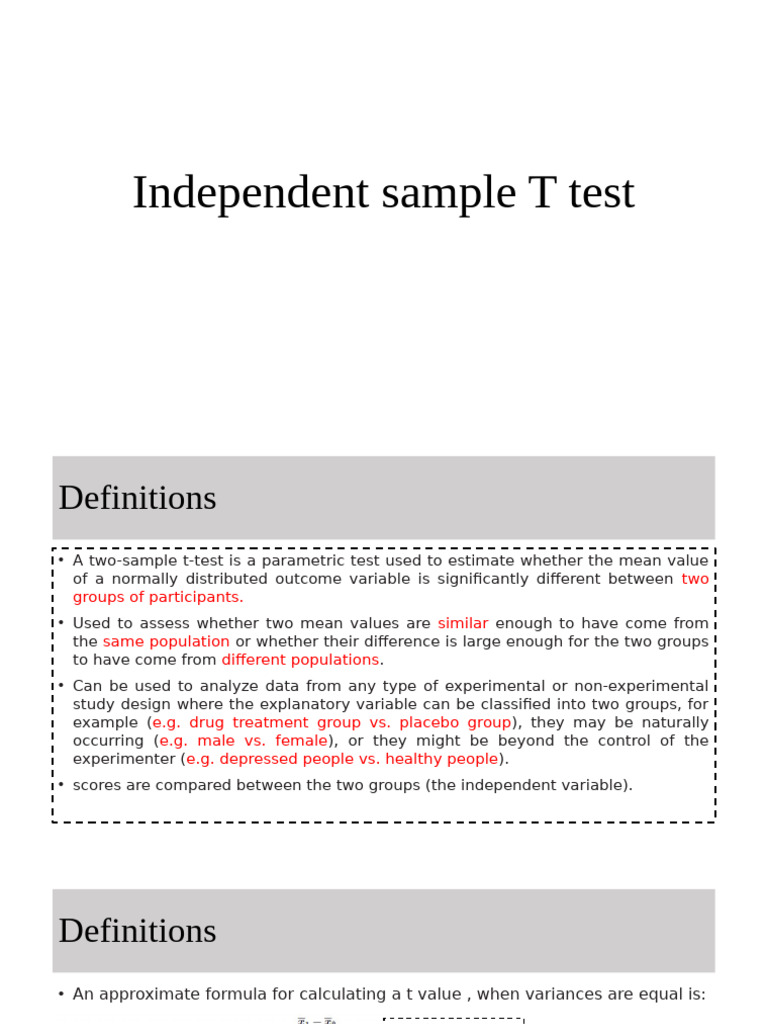 Independent Sample T Test | PDF | Student's T Test | Confidence Interval
