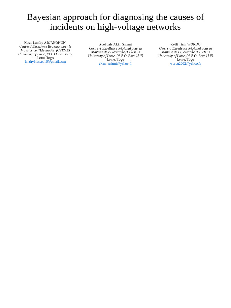 Bayesian Fault Diagnosis in HV Networks | PDF | Bayesian Network ...