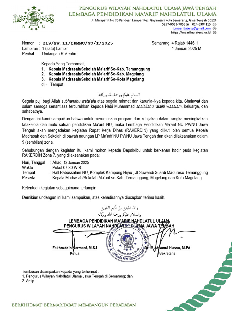 Undangan Raker Ma'arif NU Jateng 2025 | PDF