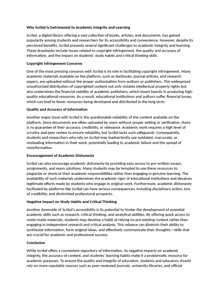 Why Scribd Is Detrimental To Academic Integrity and Learning | PDF ...