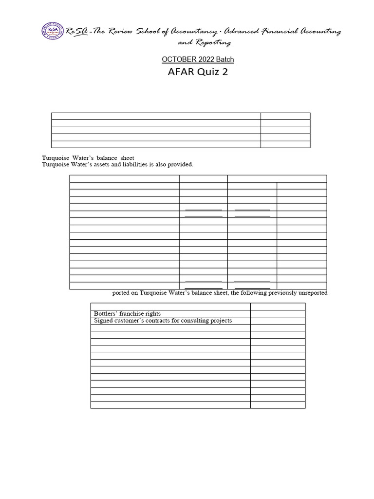 AFAR Quiz 2 (B44) | PDF | Goodwill (Accounting) | Balance Sheet