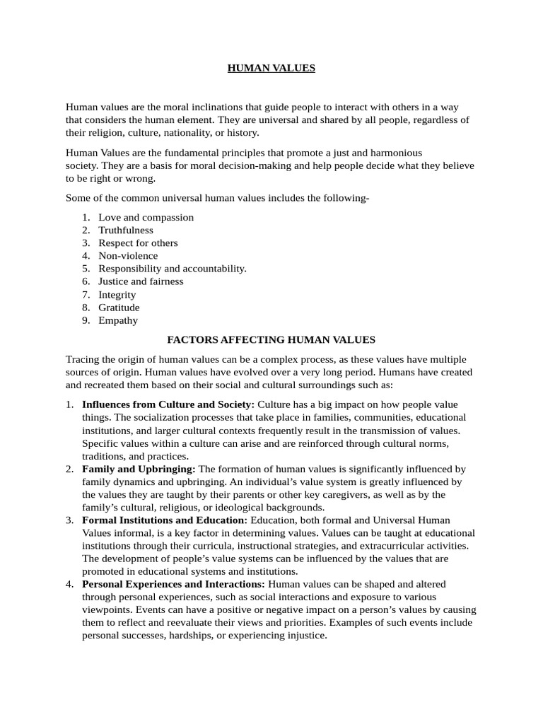 Human Values (NSS) | PDF | Morality | Social Psychology