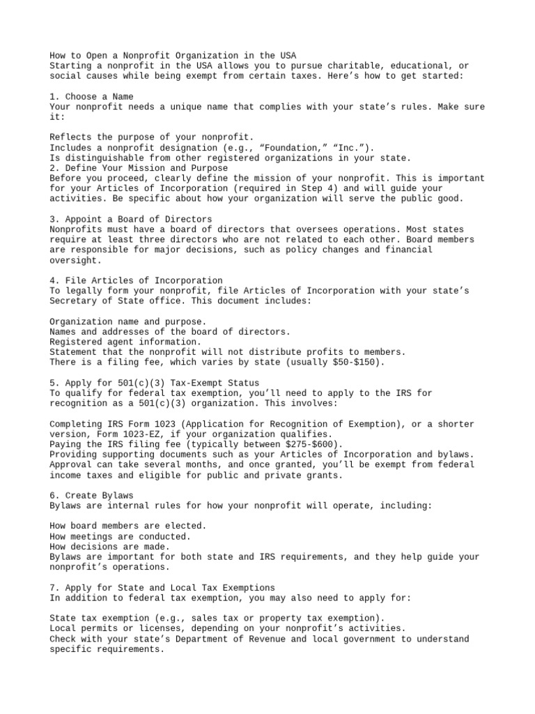 How To Open A Nonprofit Organization in The USA 3 | PDF | Nonprofit ...