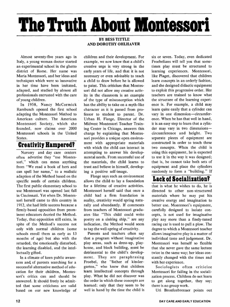 Understanding Montessori Education | PDF | Montessori Education | Child ...