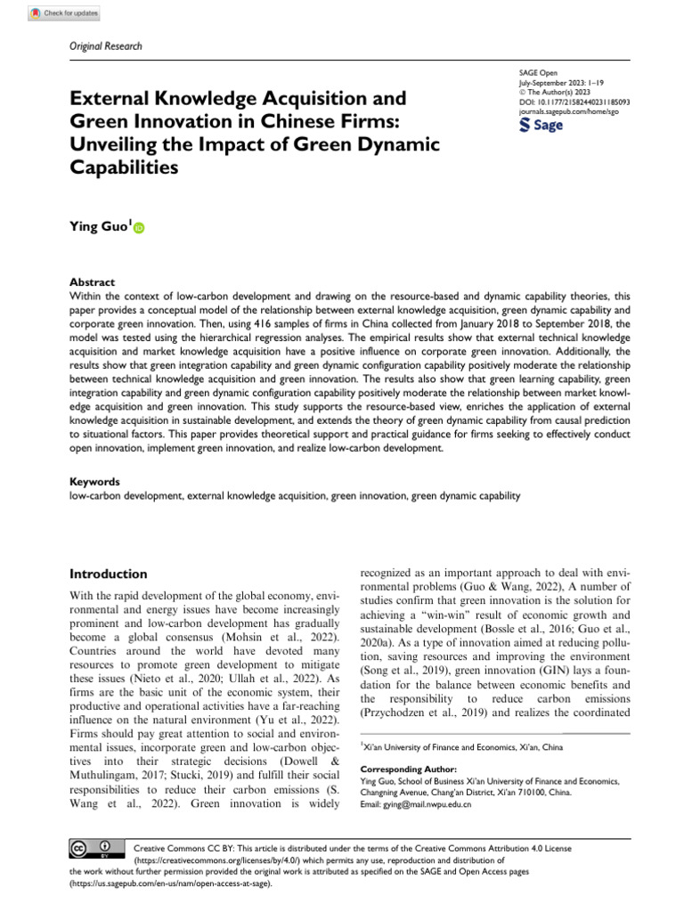 External Knowledge Acquisition and Green Innovation in Chinese Firms ...