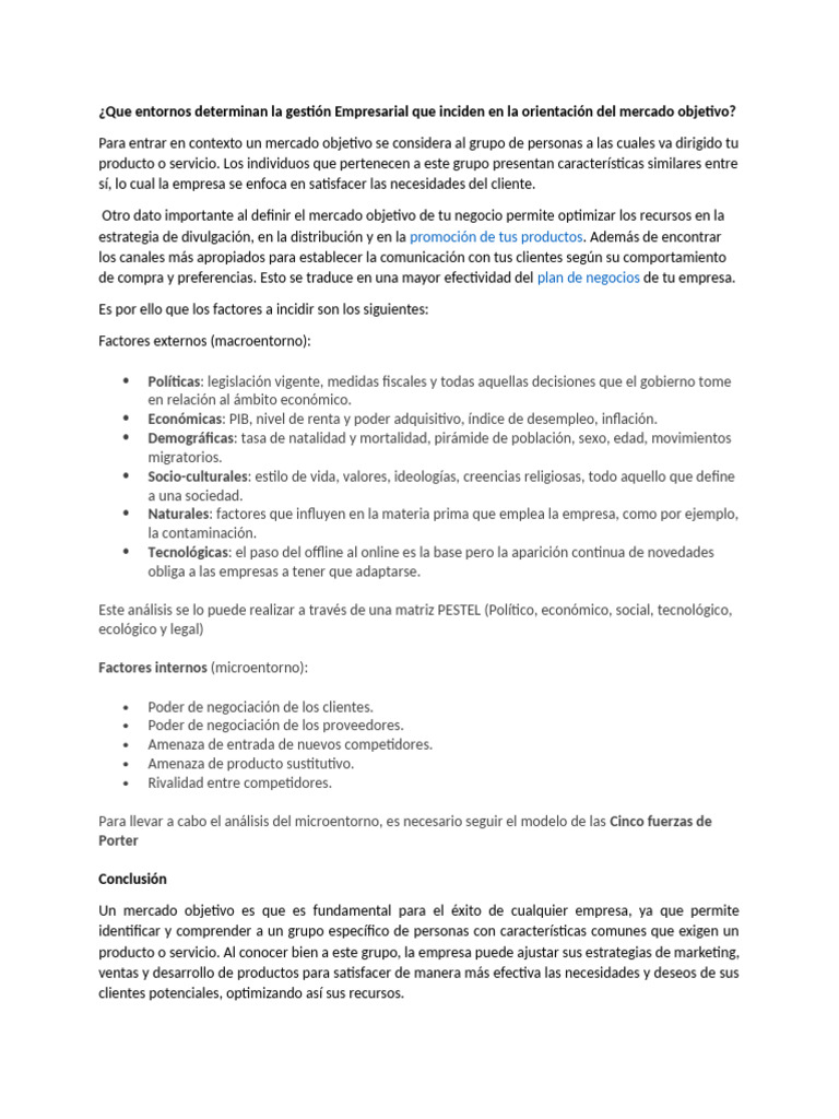 Factores que Definen el Mercado Objetivo | PDF | Business | Negocios ...