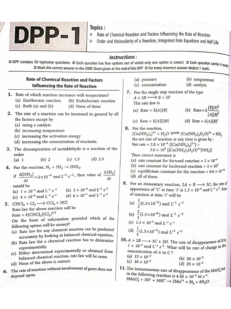 Chemical Kinetics RBQ 1 | PDF