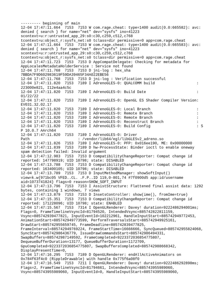 Com - Rage.cheat Logcat | PDF | Computing | Software