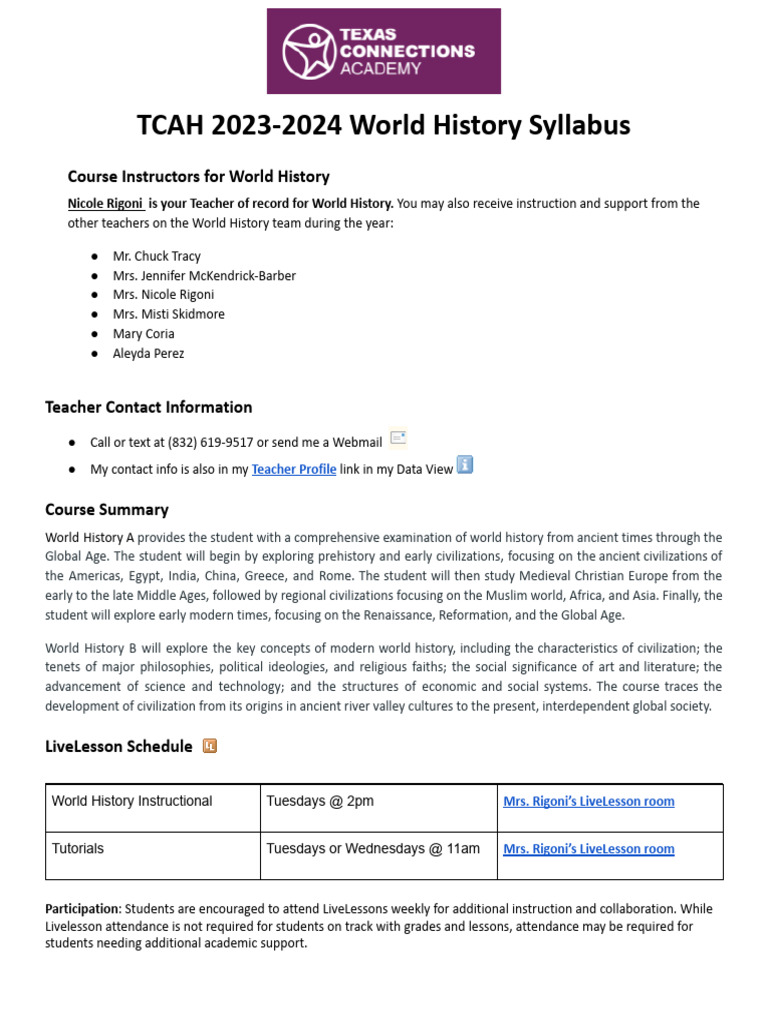 TCAH World History Course Overview | PDF | Academic Dishonesty | Plagiarism