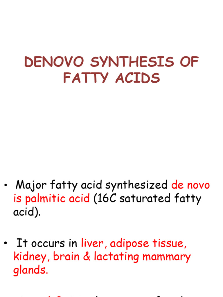 De Novo Fatty Acid Synthesis Overview | PDF | Biosynthesis | Glycolysis