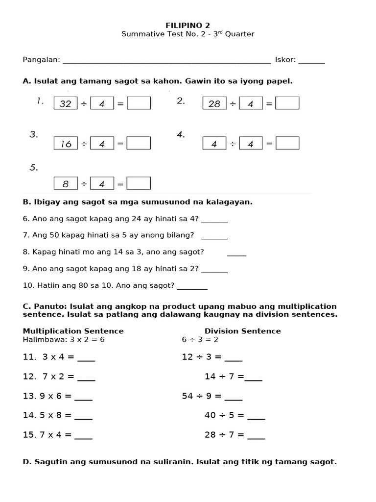 Q3-2nd-Summative-Test-In-Math 2-Week 3-4 | PDF