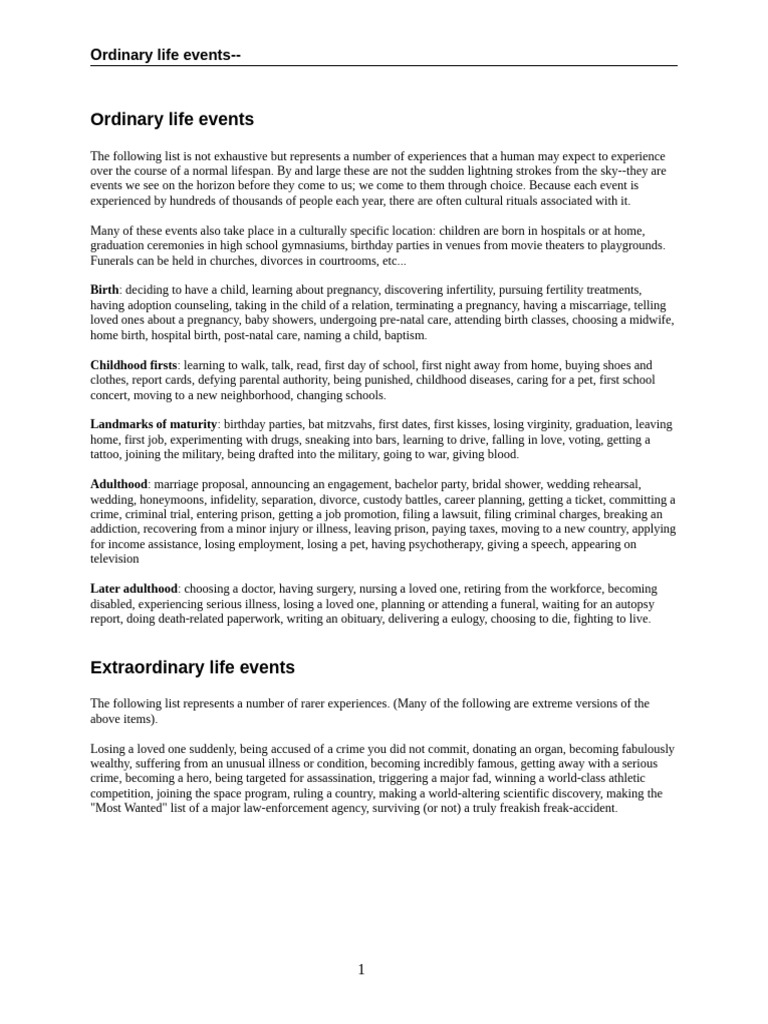 Ordinary and Extraordinary Life Events | PDF | Pregnancy | Human ...