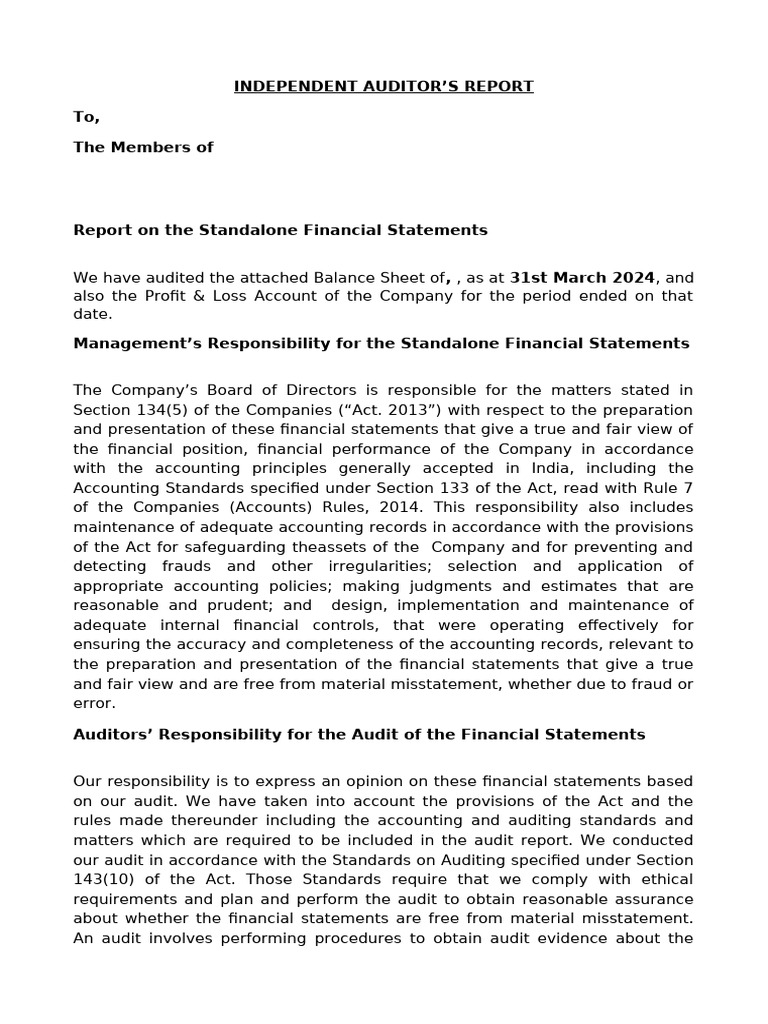Auditors Report | PDF | Audit | Auditor's Report
