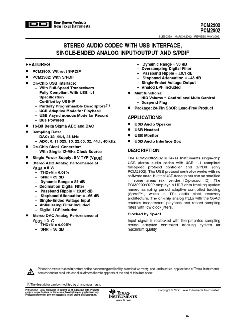 PCM 2902 | PDF | Signal To Noise Ratio | Analog To Digital