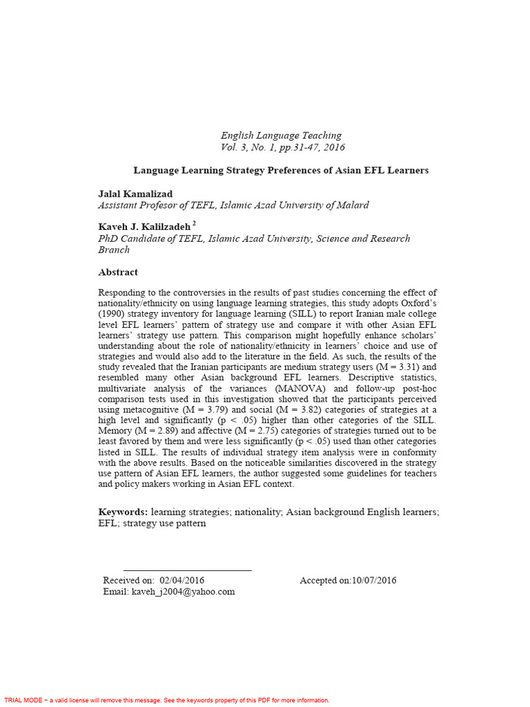 Language Learning Strategies in Asian EFL | PDF | Learning | Cognition