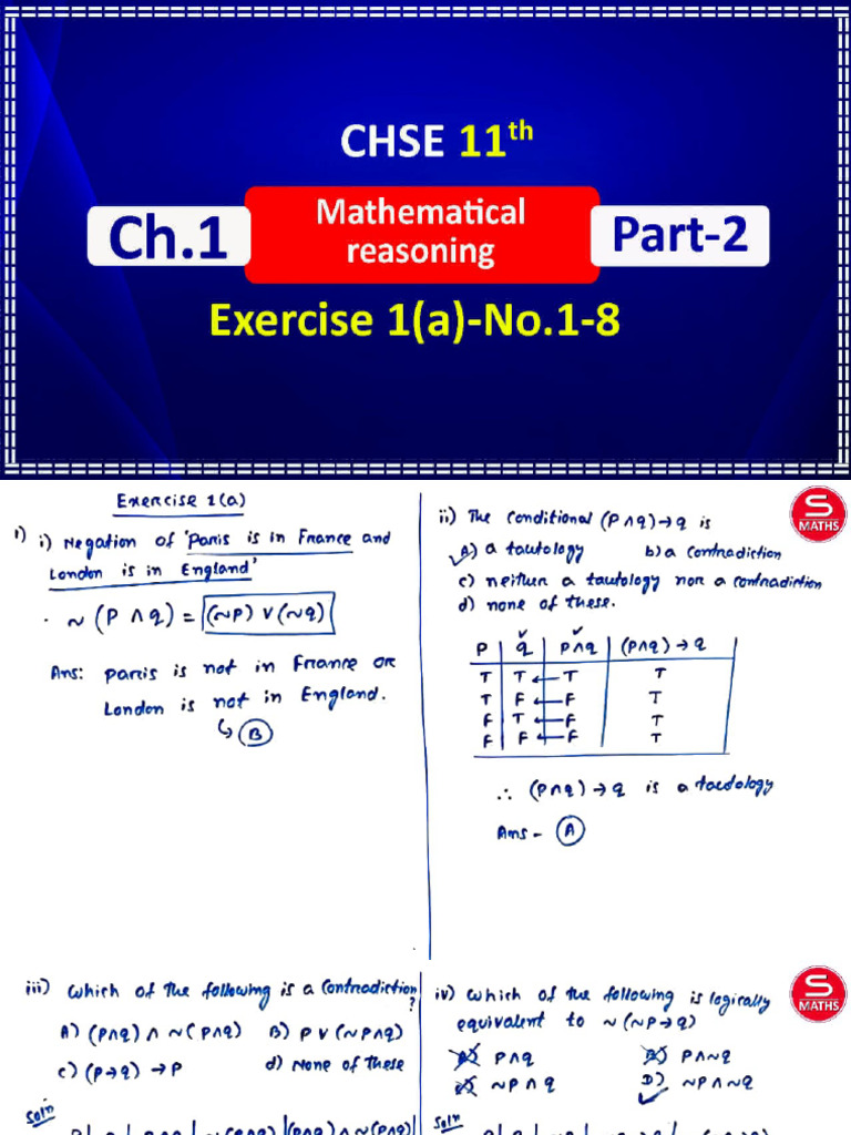 CHSE 11th Math Reasoning Exercises | PDF