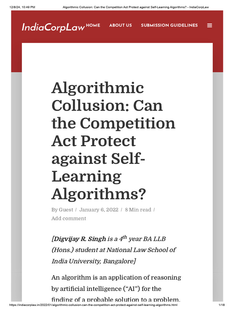 Algorithmic Collusion and Competition Act | PDF | Competition Law ...
