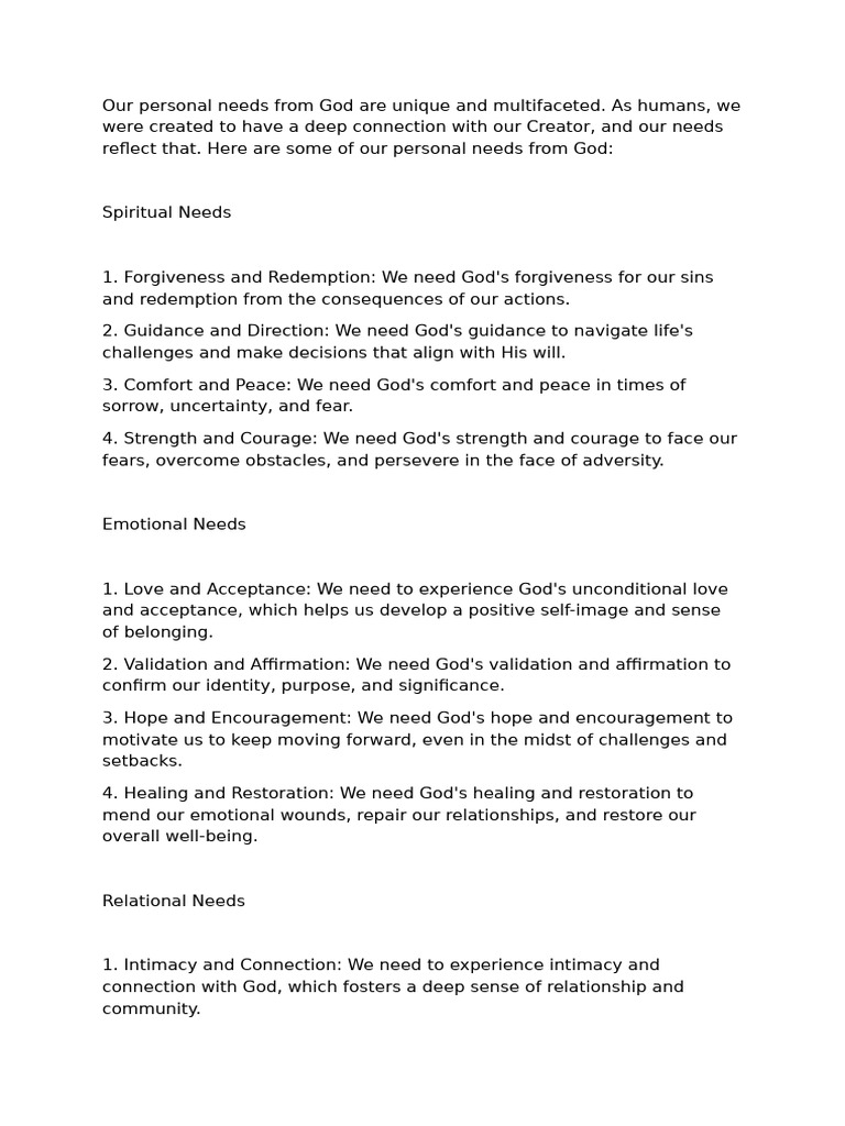 Our Personal Needs From God Are Unique and Multifaceted | PDF | Wedding ...