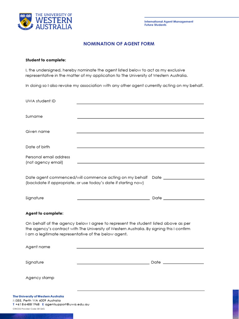UWA Agent Nomination Form | PDF