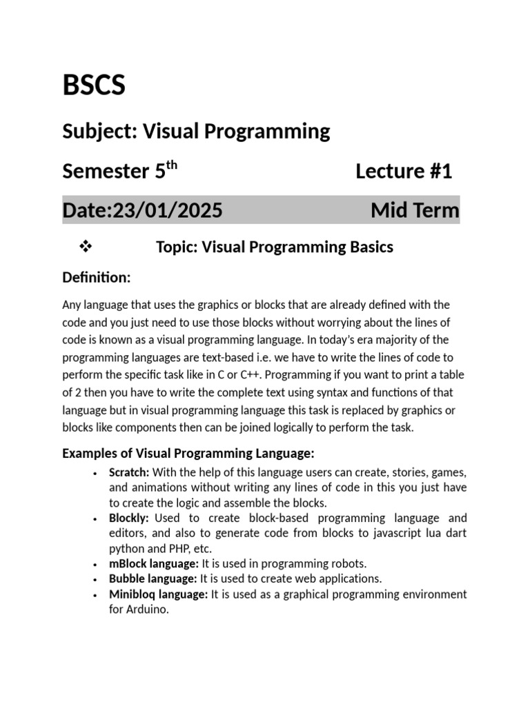 Visual Programming Language Overview | PDF | Computer Programming ...