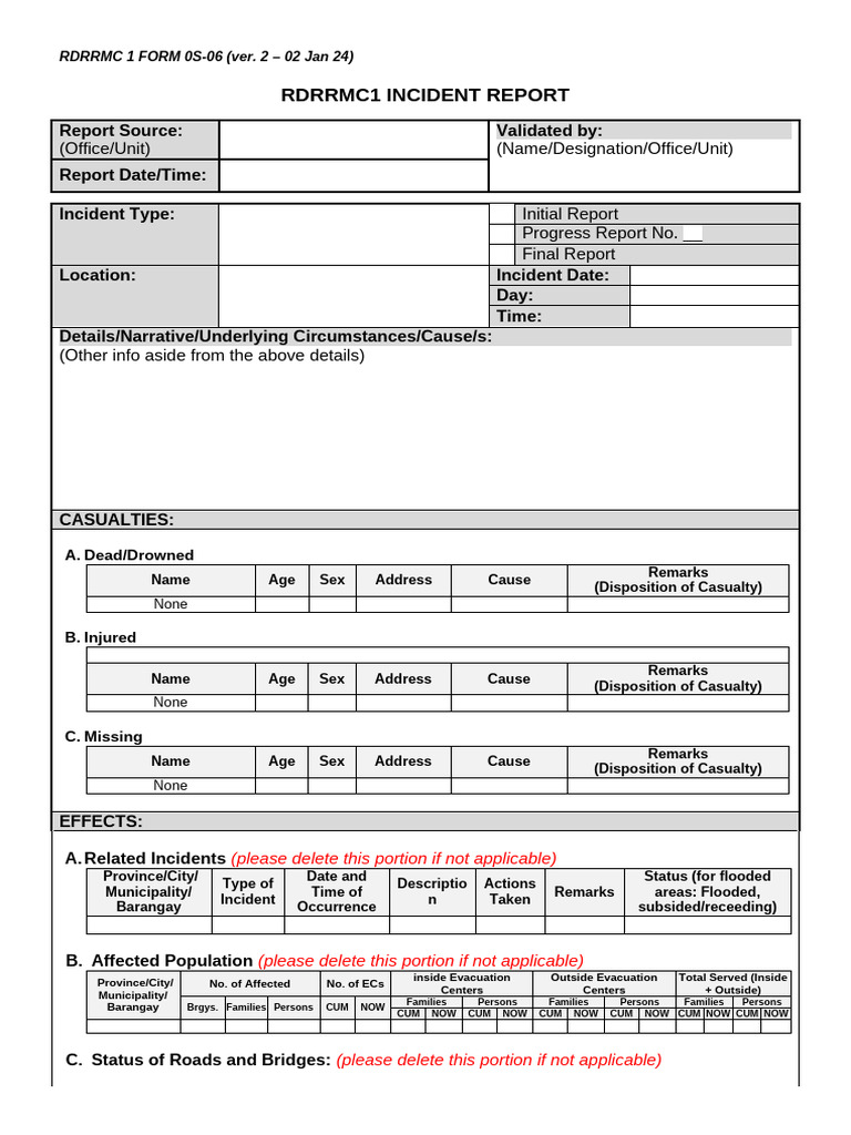 2024-01-04 RDRRMC 1 FORM 06 | PDF | Agriculture | Weather Events