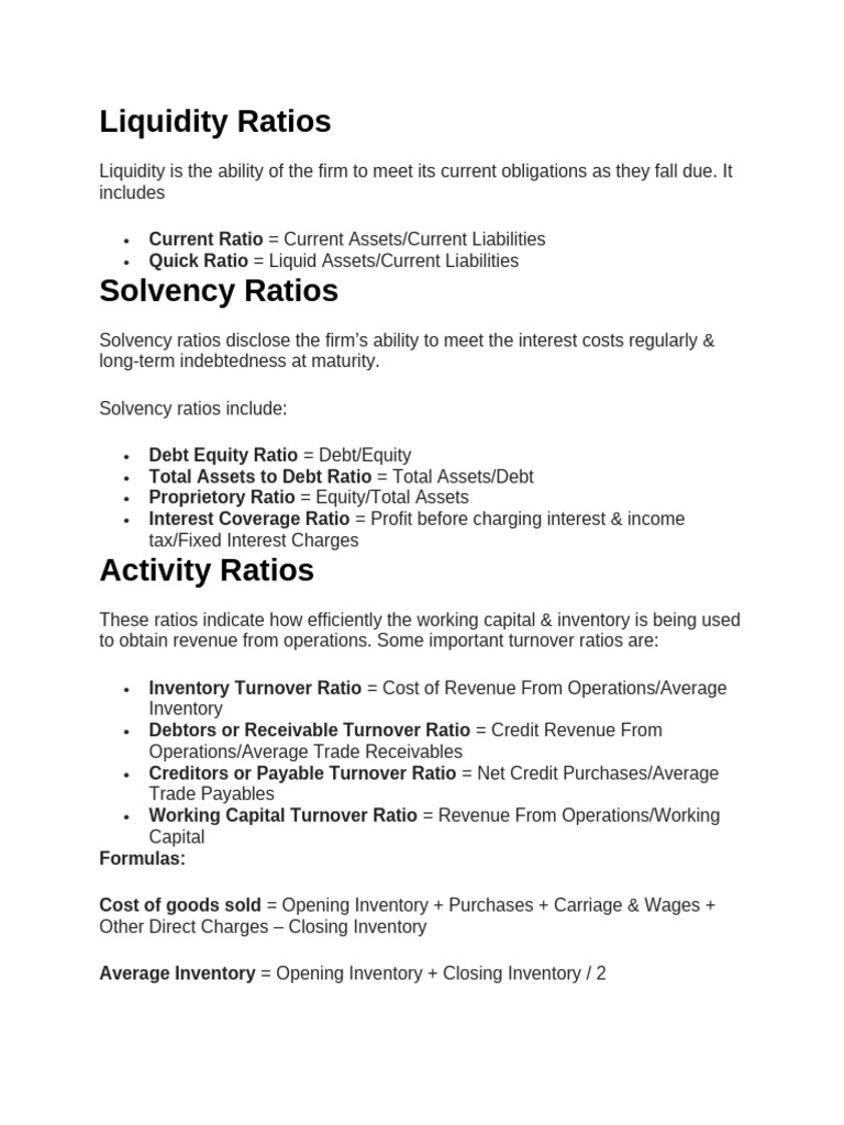 Liquidity Ratios | PDF