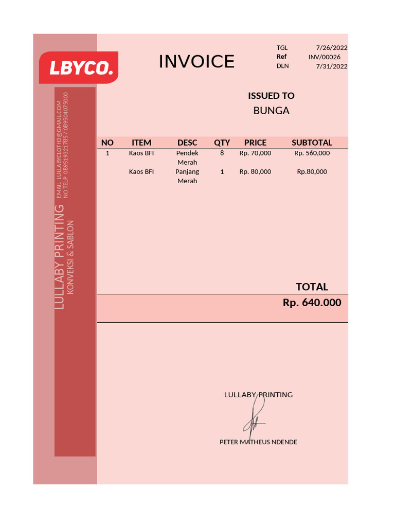 Sablon Baju Palopo Invoice Details | PDF