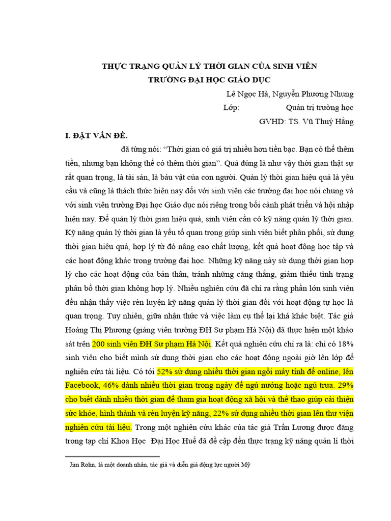 TH C TR NG Qu N Lý TH I Gian C A Sinh Viên | PDF