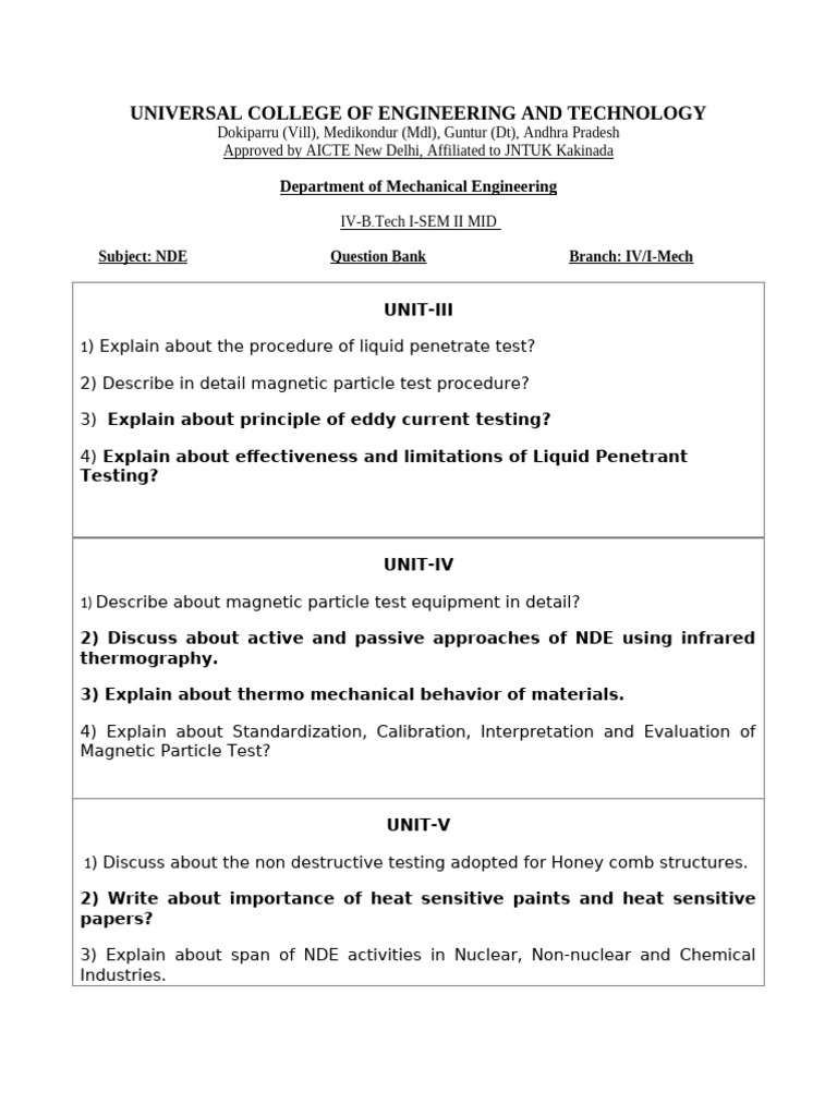 NDE mid-II Question Bank | PDF