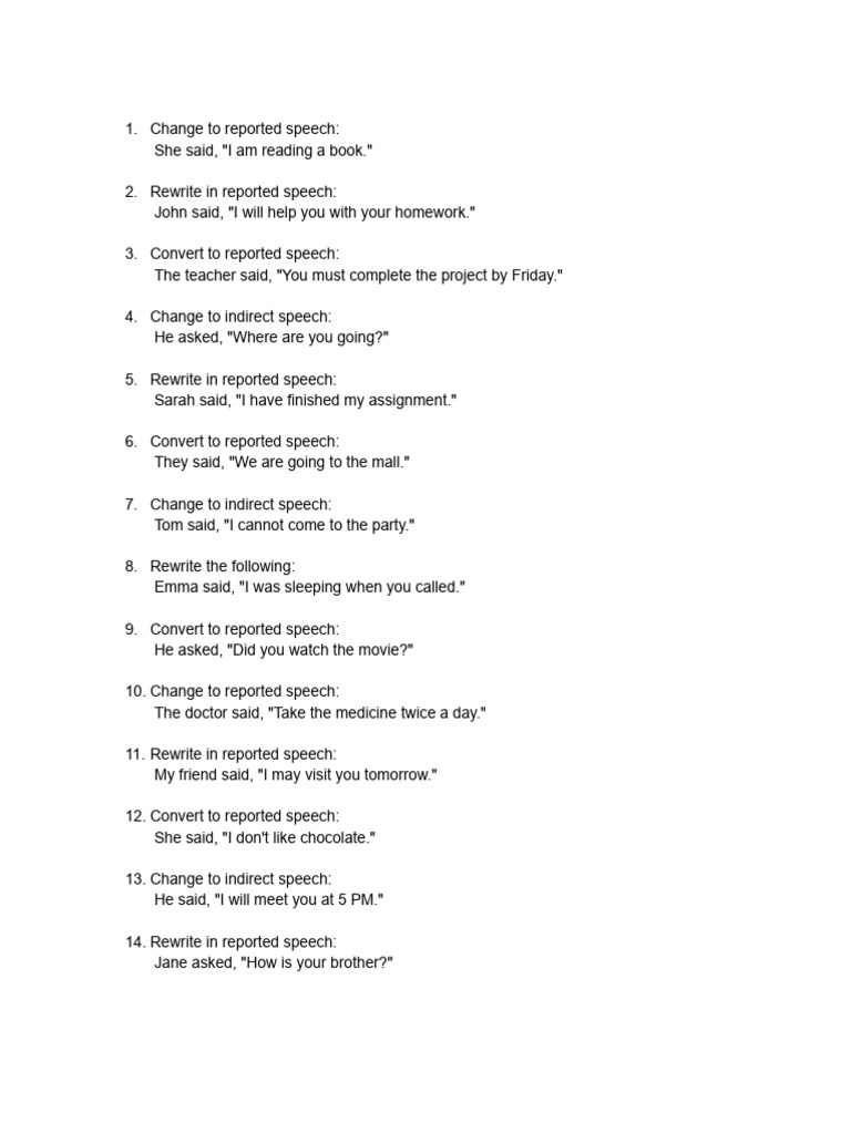 50 Examples of Reported Speech | PDF