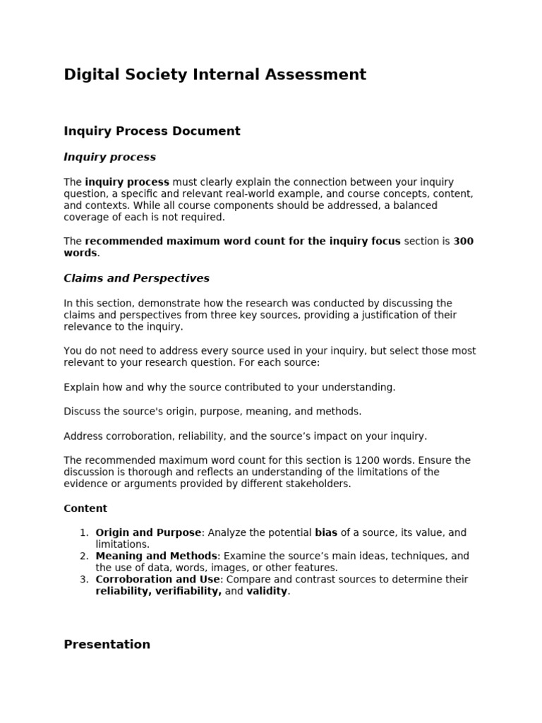 Digital Society Internal Assessment Guide | PDF | Evaluation | Inquiry