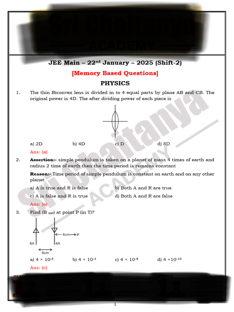 JEE Main 2025 Physics Paper Shift 2 | PDF | Force | Corrosion