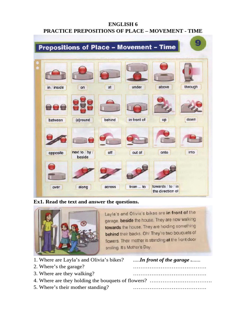 Prepositions of Place and Time Practice | PDF