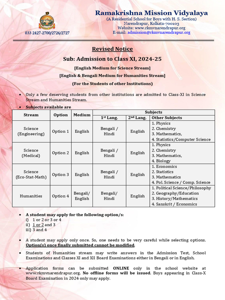 Adm Test Notice Class XI 2024 | PDF | Science