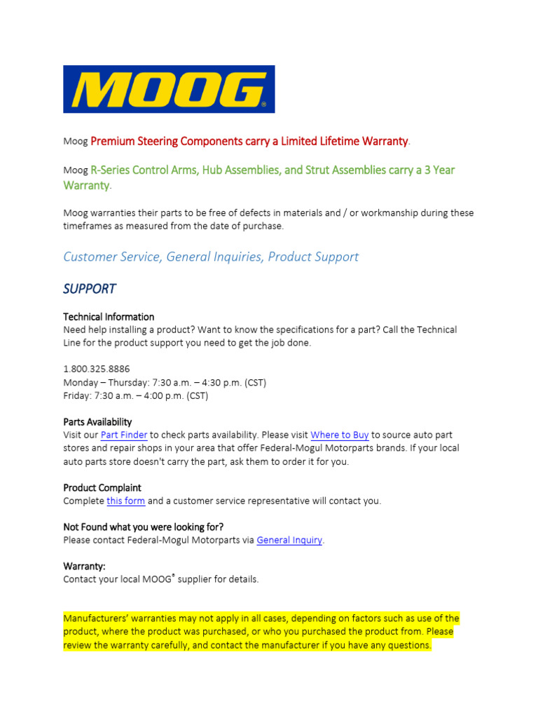 Premium Steering Components Carry A Limited Lifetime Warranty | PDF