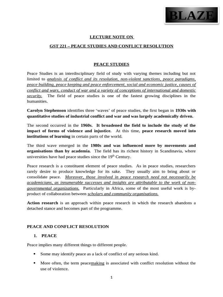 GST 221: Peace Studies Overview | PDF | Mediation | Negotiation