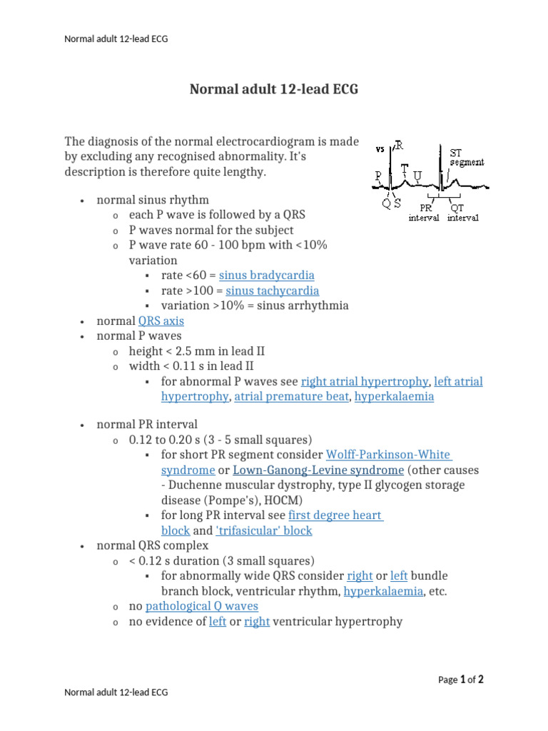 Normal Adult 12-Lead ECG Guidelines | PDF | Electrocardiography ...