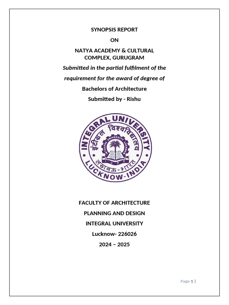 Natya Academy Cultural Complex Report | PDF