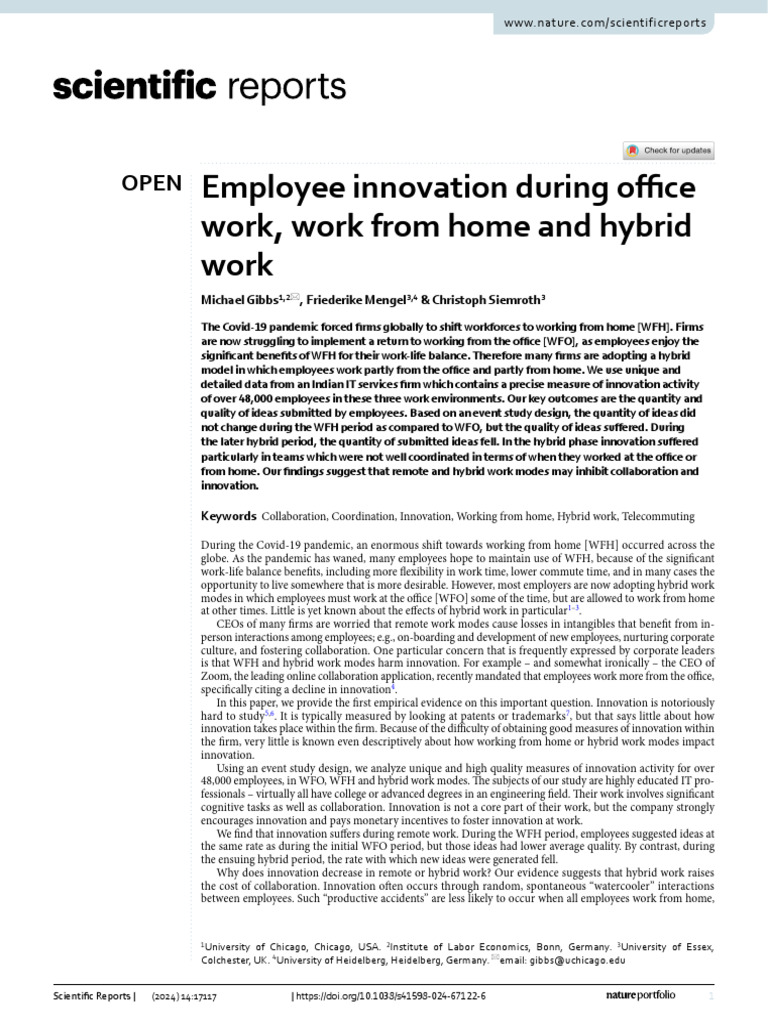 Impact of Hybrid Work on Innovation | PDF | Ordinary Least Squares ...
